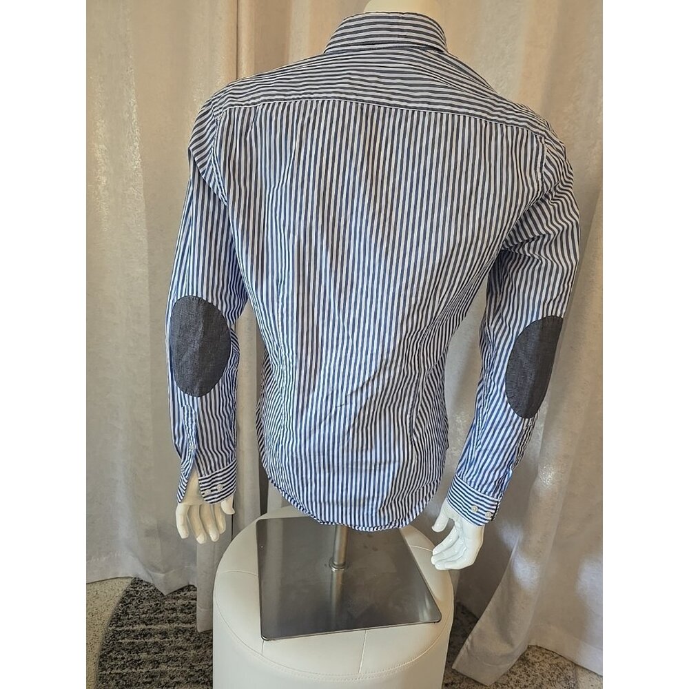 Zara Man Shirt Men Elbow Patches Button Dress Blue Slim Fit Pineapple Logo M L - Picture 3 of 8